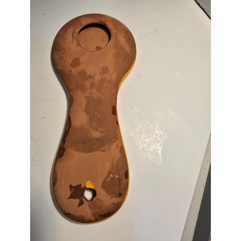 Hand Painted Ceramic Spoon Rest Yellow Floral Dot Art Terracotta Glossy Glaze - Picture 3 of 6